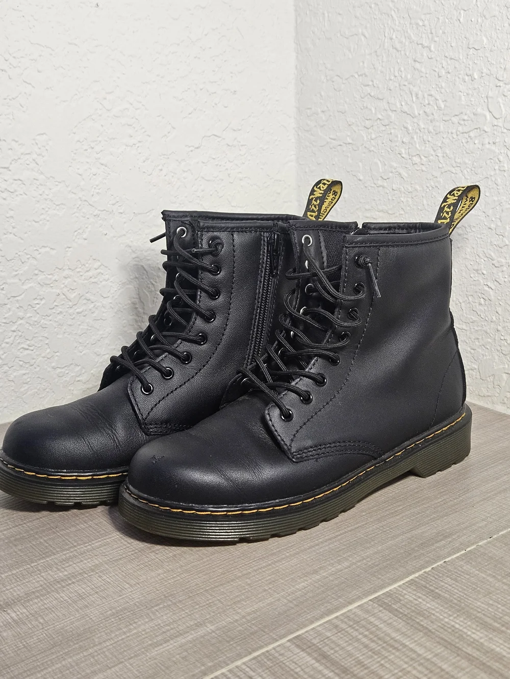 Dr. Martens Black Leather Side Zip Combat Boots Size 4 Youth / 6 Women's Fit